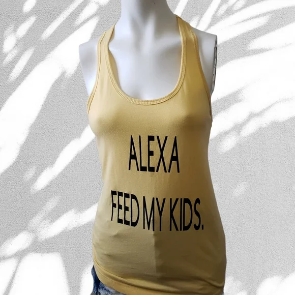 yellow medium Alexa feed my kids cotton blend racerback tank - Picture 2 of 8